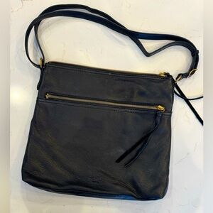 Margot Pebbled Leather Black Gold Tone Hardware Adjustable Crossbody